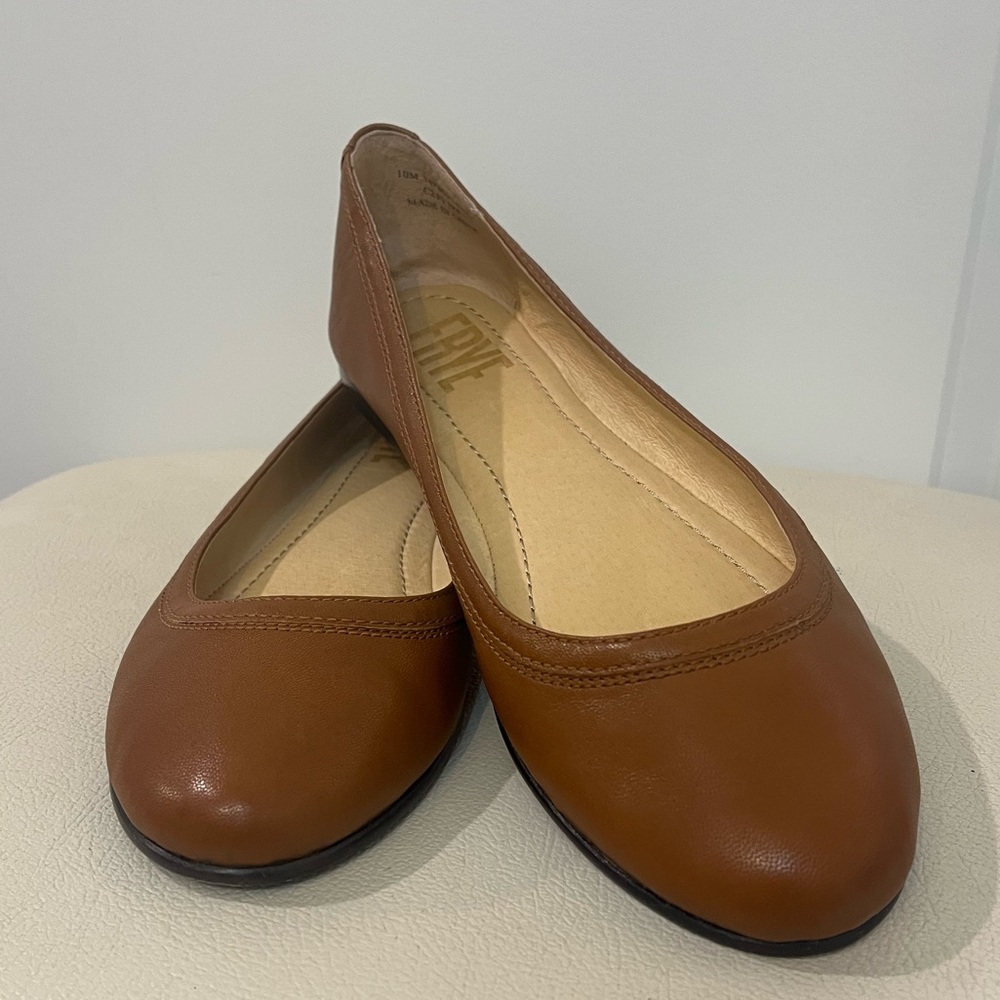 FRYE  Carson Cognac Brown Leather Slip Ons Ballet Flats Women’s Size 10